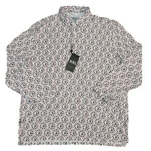 IBKUL Polo Shirt Long Slv Surfing Mens 2XL Big Wave White Charcoal NEW